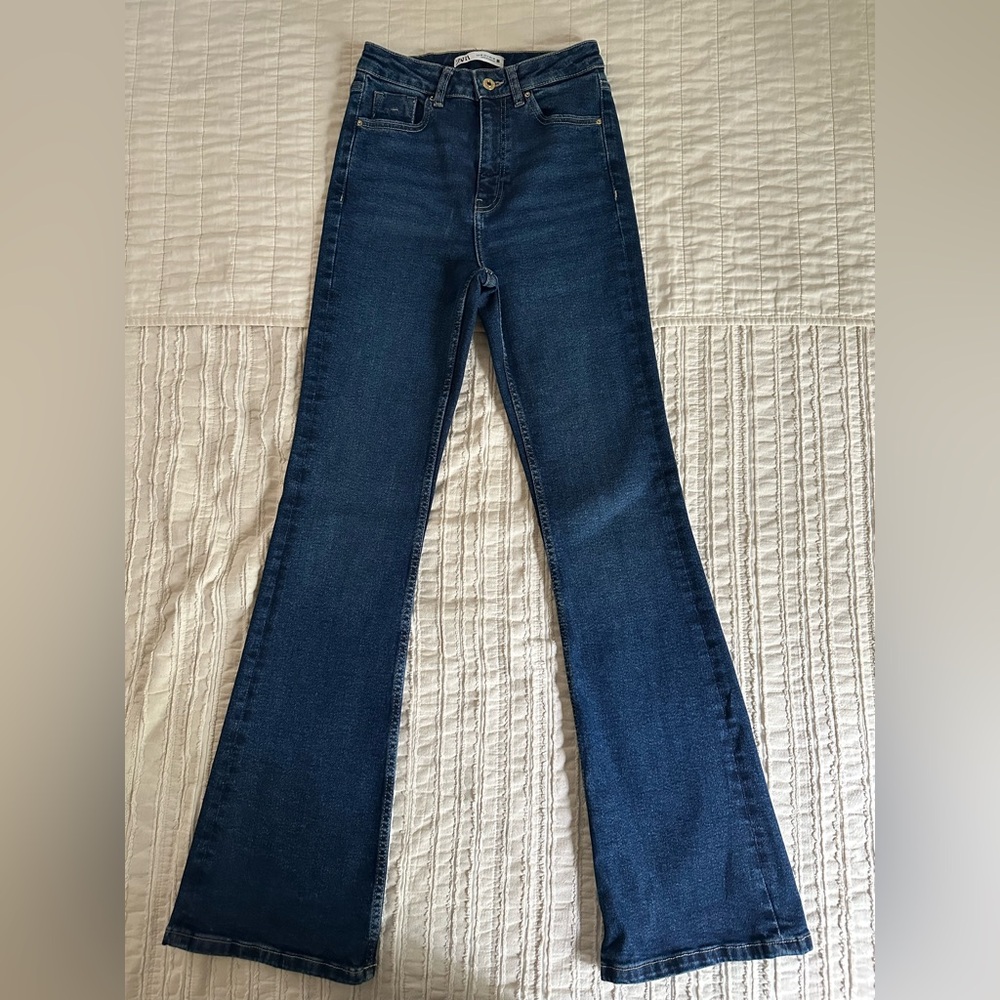 Zara Blue Flare Wide Leg Jeans